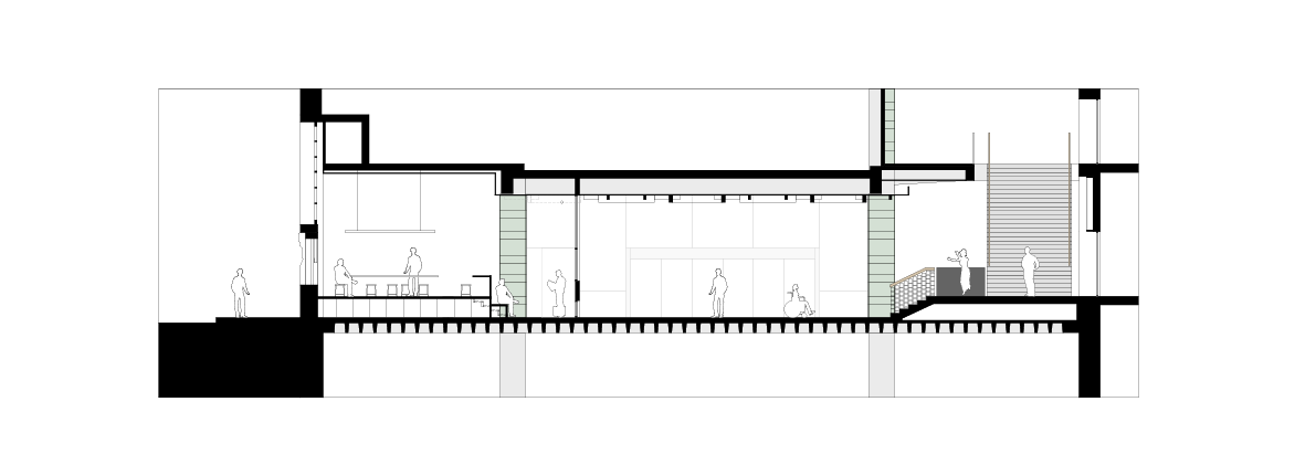 adalbert hall, entrance, foyer, hybrid architecture, model