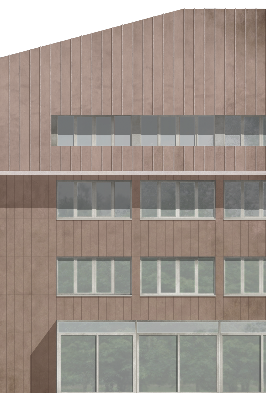 Section, visualization, Kirkel, education center, facade