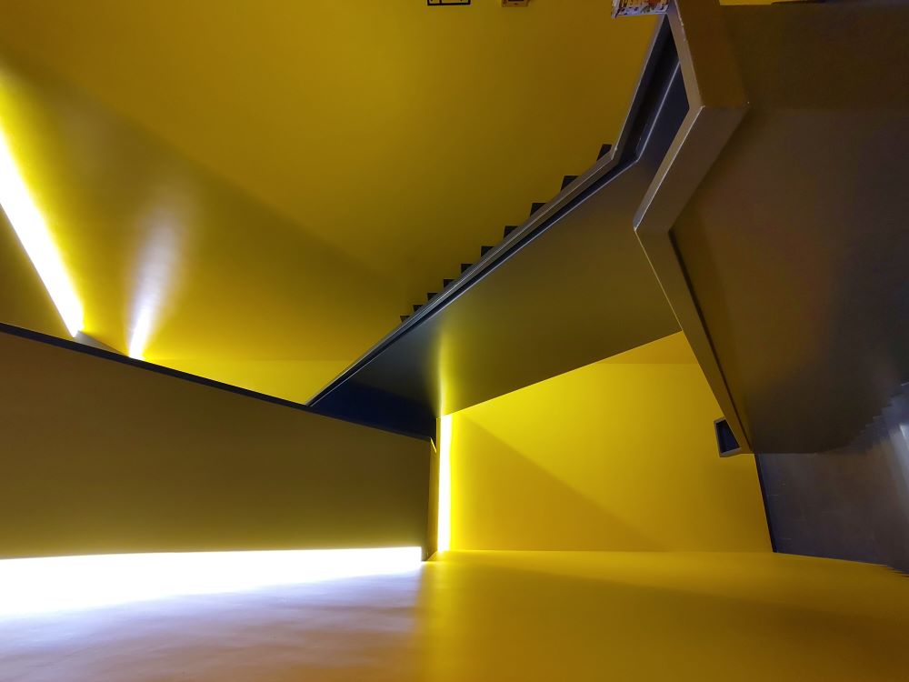 staircase, yellow, lights, stairs, railing, led