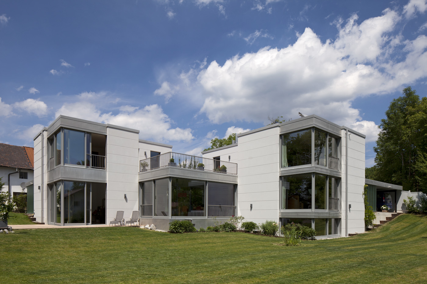 multigenerational house, schererberg, facade, window, balcony, residential house, hillside location