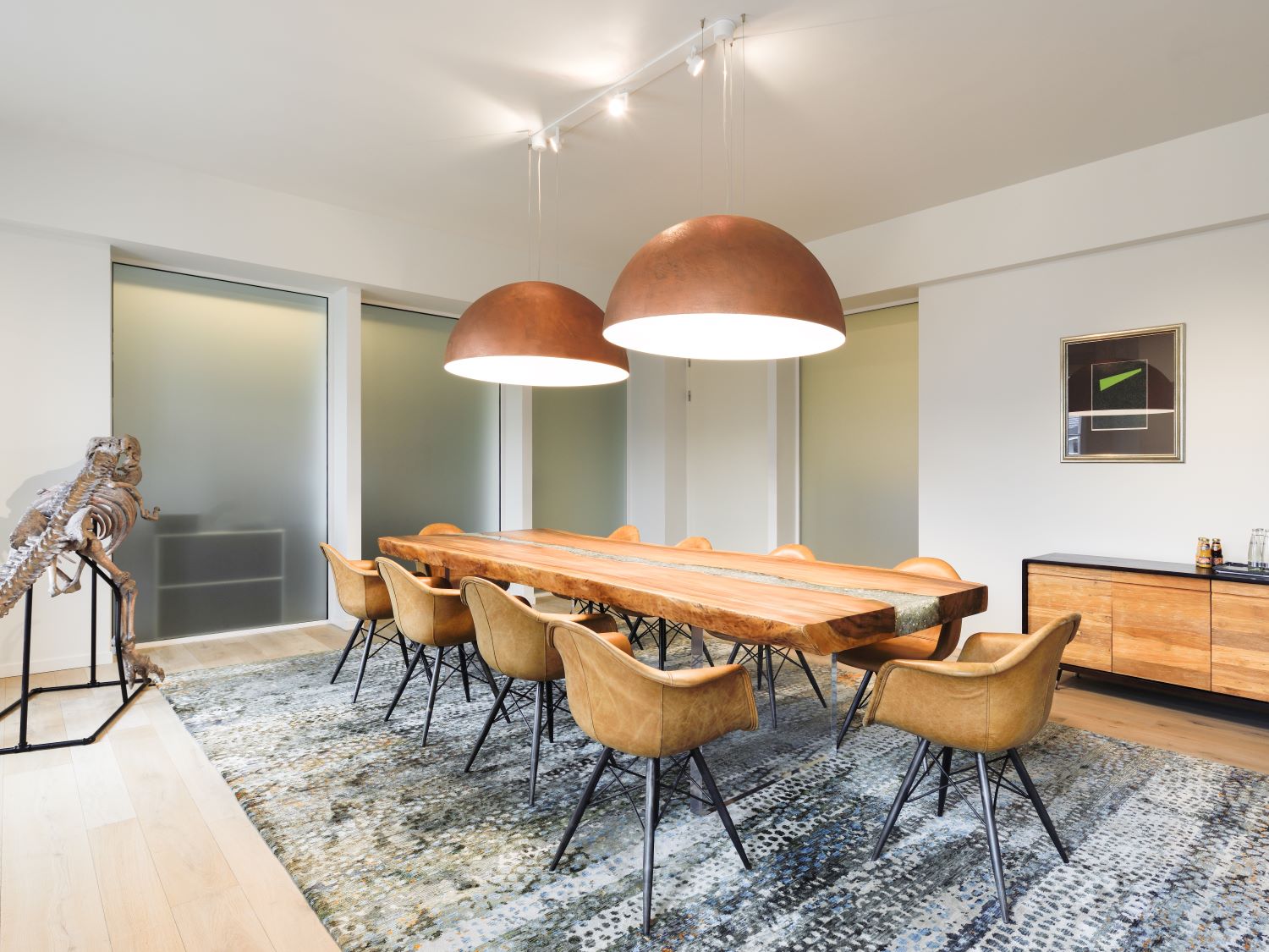 Conference room, light fixture, frosted glass