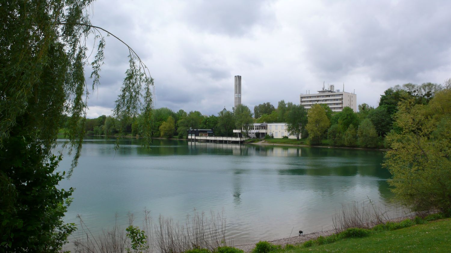 lerchenauer see, bäume, natur, grün, blau, haus