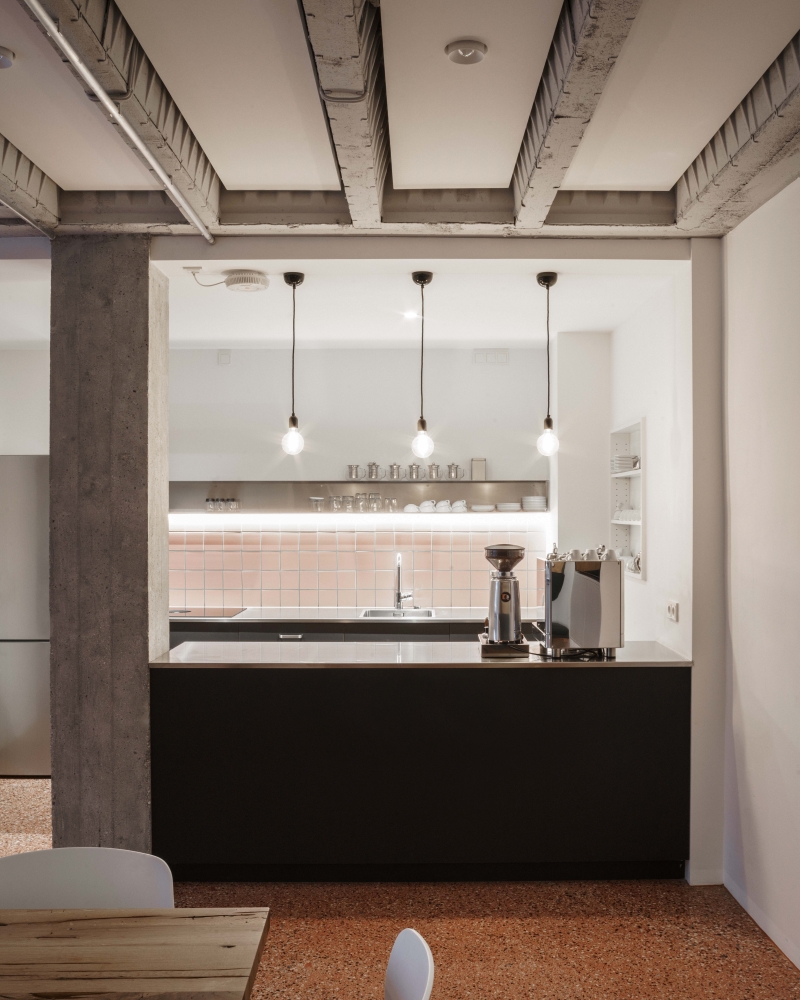 Kitchen, light, open office, barista