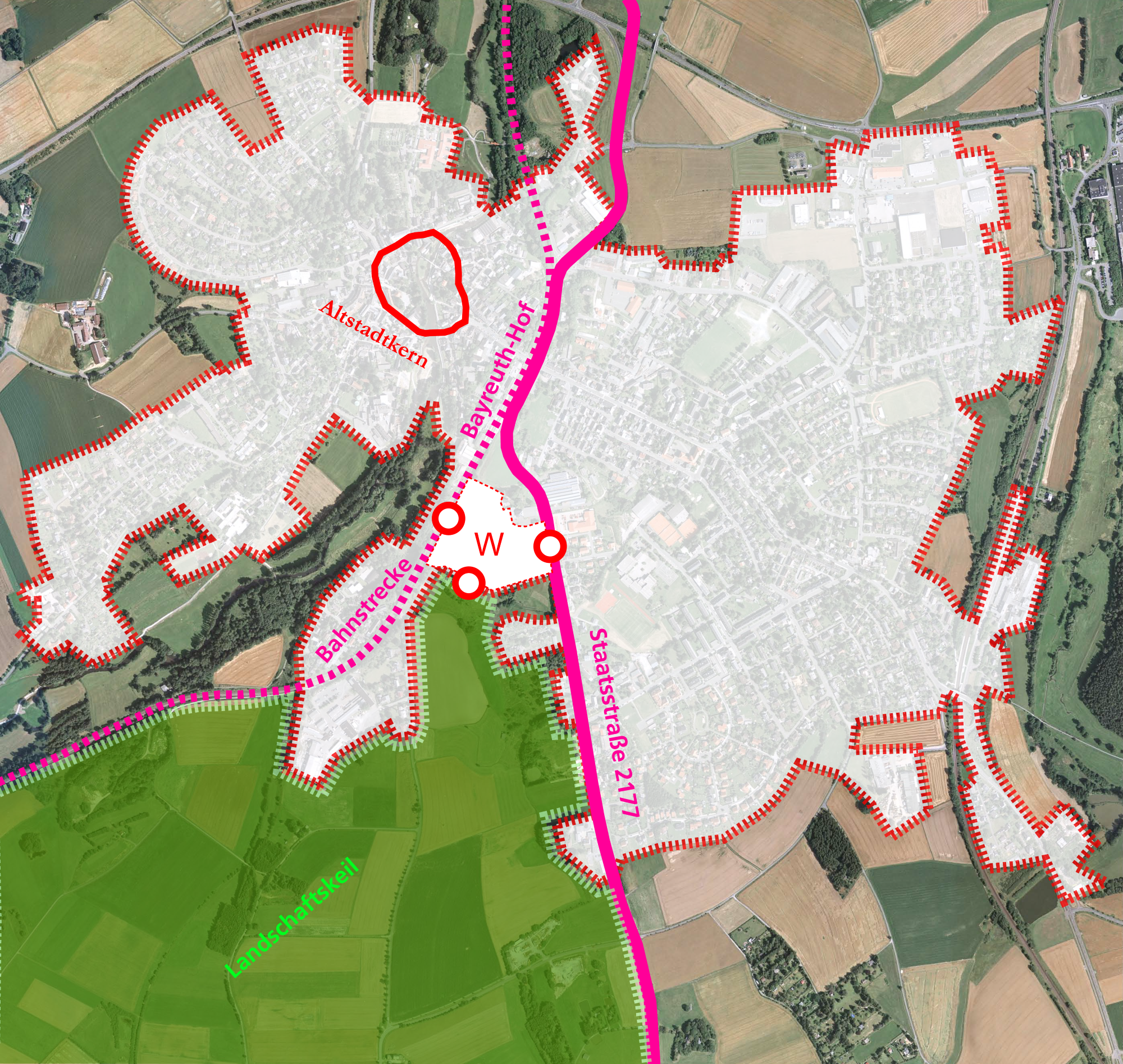 gebäude, winterling, lageplan, rot, pink, linien, vogelperspektive, luftansicht